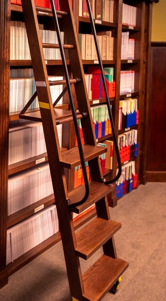 Bound reports and journals on the office shelves