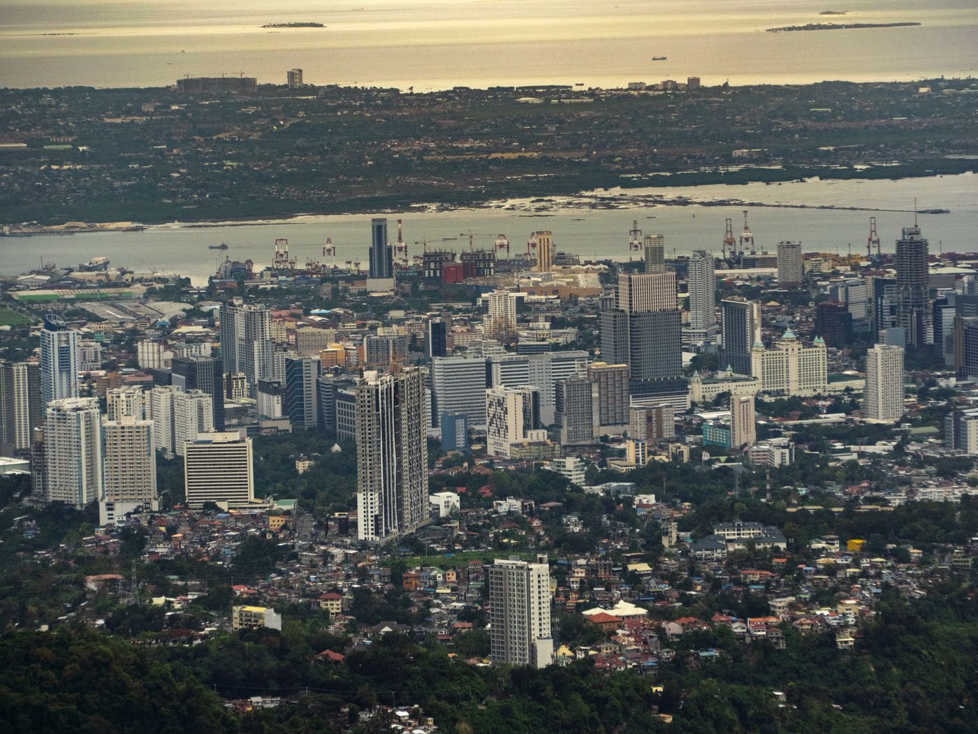 Dense city blocks running down to the harbour